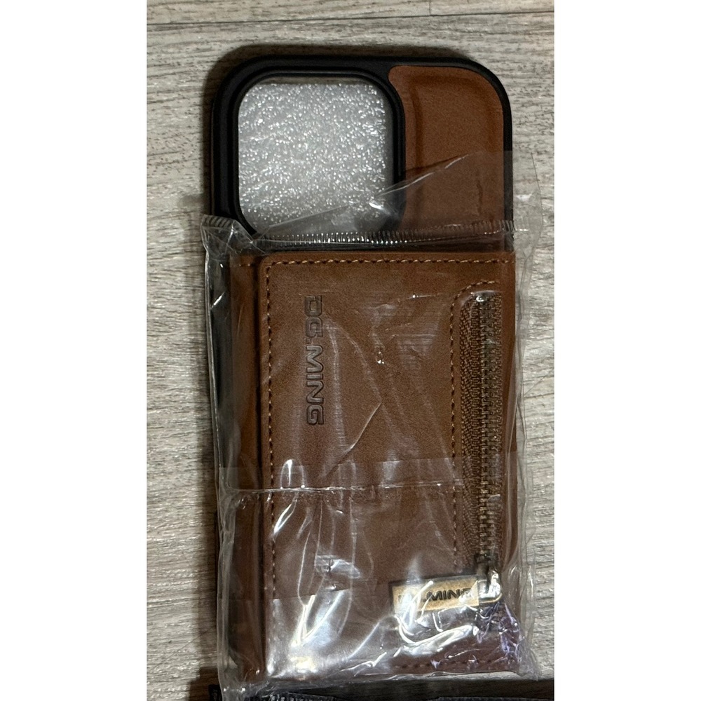 DG.MING M5 iPhone 16 Pro Wallet Case Brown Magnetic Detachable 2-in-1 Zipper